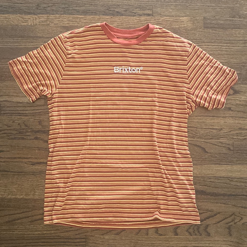 Brixton red yellow dark red striped t shirt